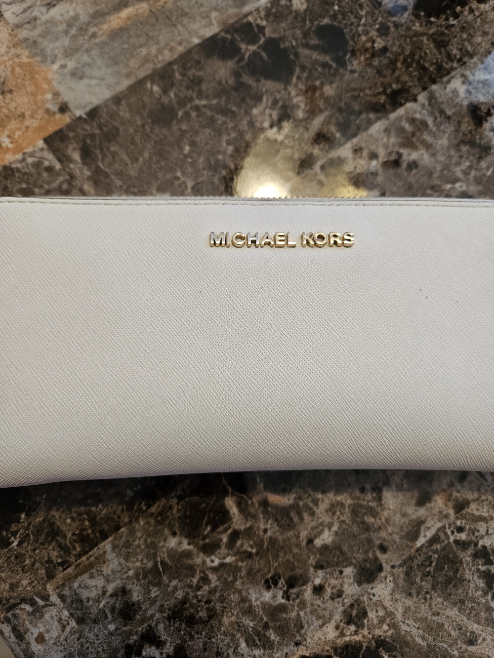 Michael Kors Cream Saffiano Leather Clutch with Gold Logo